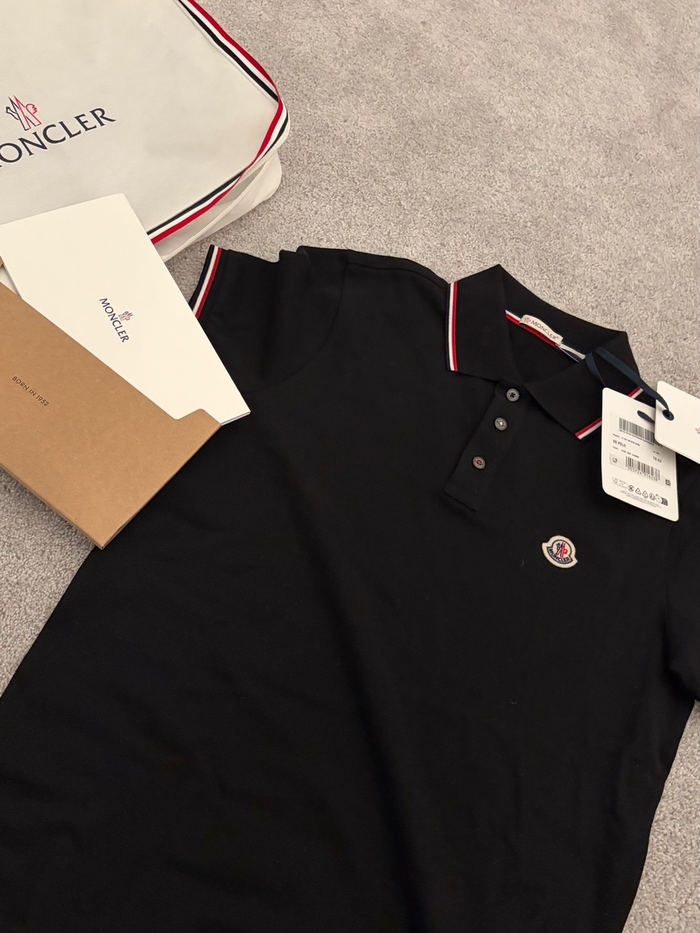 Moncler Black Polo with Red White Blue Trim